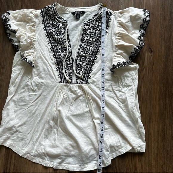 Lauren Ralph Lauren Black Label Peasant Shirt Embroidered Flutter Sleeve Large - Picture 8 of 9